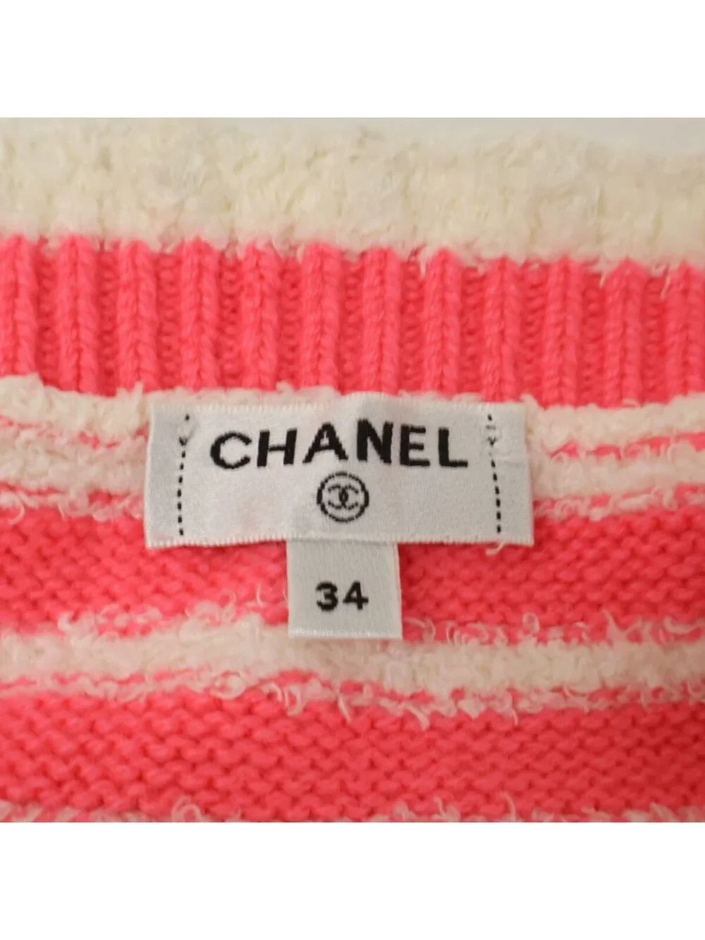 Chanel Border CC Logo Button Cashmere Linen Blend Knit Cami Sweater 34